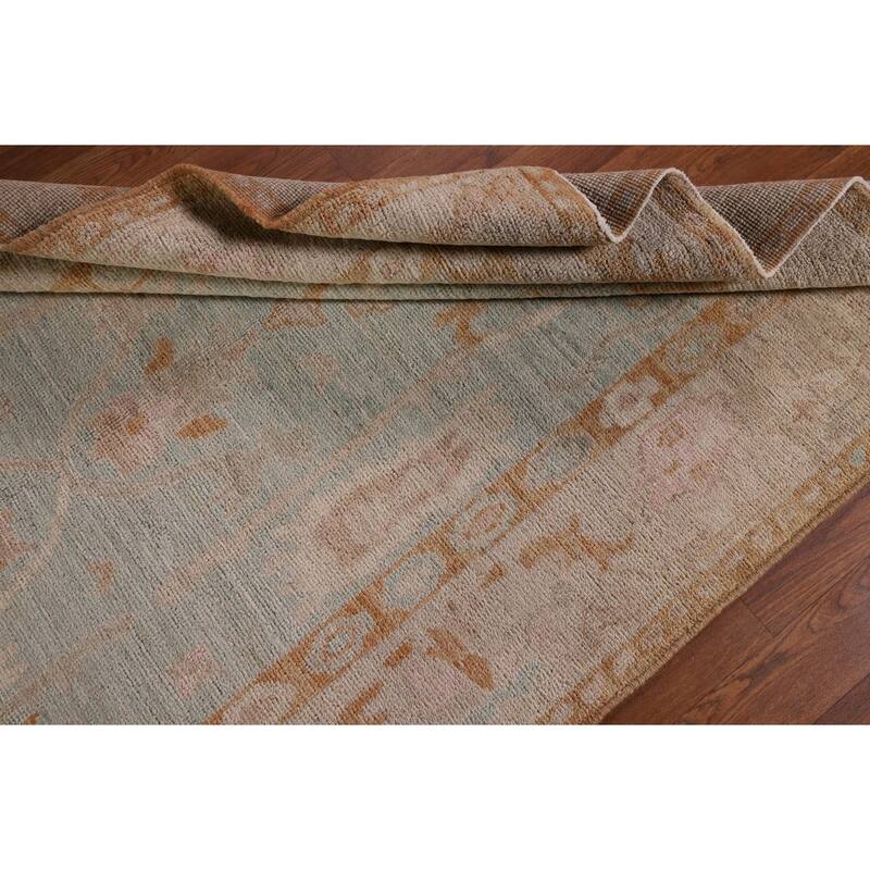 Vegetable Dye Oushak Turkish Runner Rug Handmade Wool Carpet - 4'0" x 12'2"
