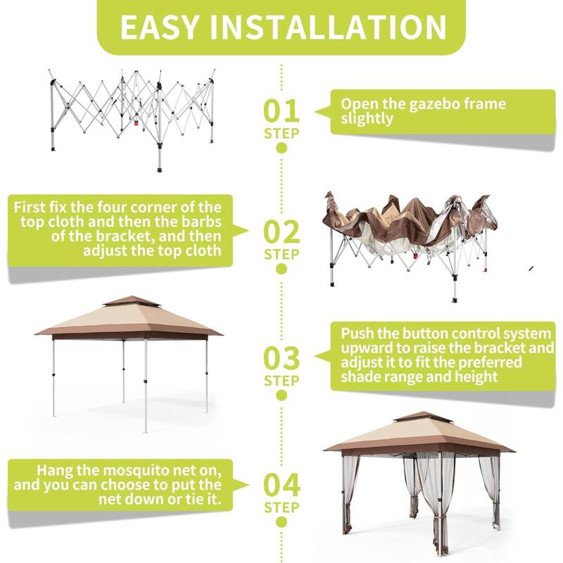 Modern Waterproof 10X10 Ft Instant Pop-Up Gazebo, All-Weather Canopy Tent for Patio, Garden, Backyard, Party - N/A