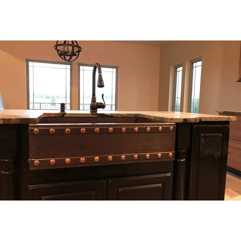 33-in Hammered Copper Apron Front Single Basin Kitchen Sink w/ Barrel Strap Design (KASDB33229BS)