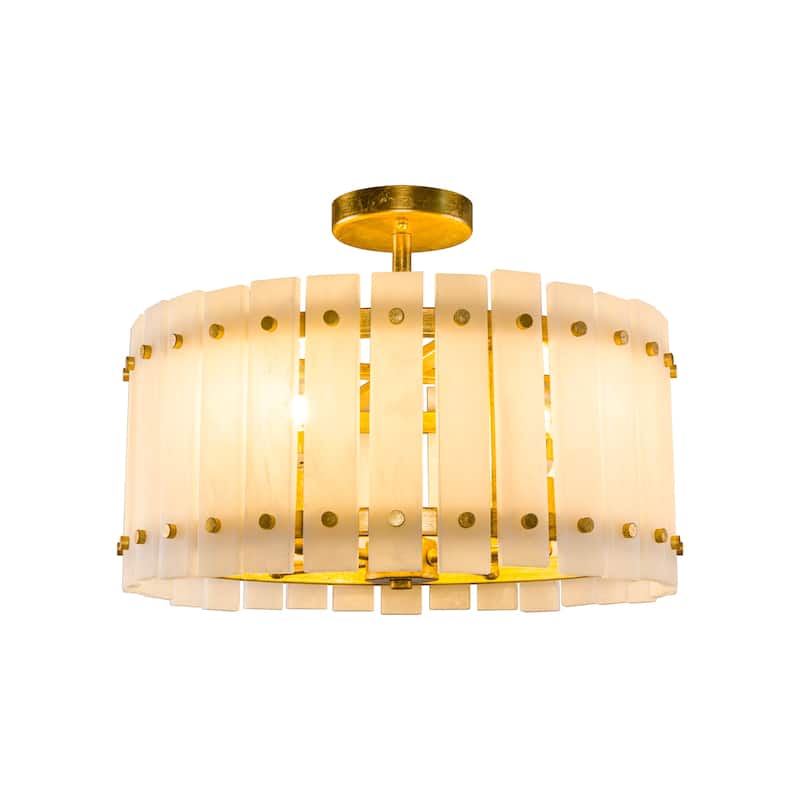 Gold Vintage Imitation Marble 4-Light Drum Semi-Flush Mount Ceiling Light - 17.72-inch W x 12.8-inch H