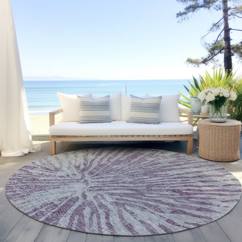 Machine Washable Indoor/ Outdoor Chantille Contemporary Burst Rug - Purple - 8' x 8'