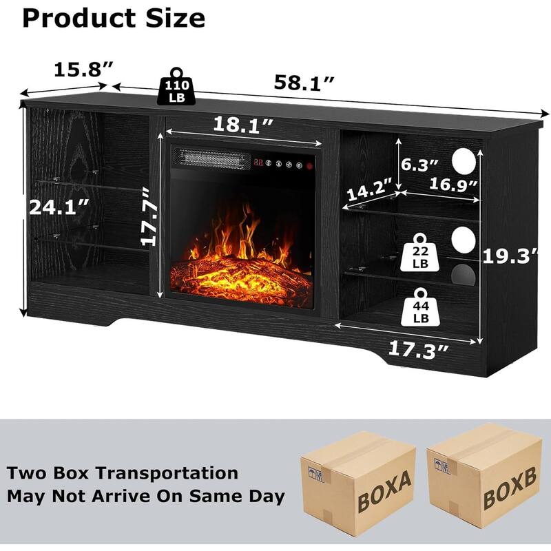 Bossin 58" Fireplace TV Stand with 18'' Electric Fireplace,Modern Entertainment Center for 65'' TVs,TV Cabinet