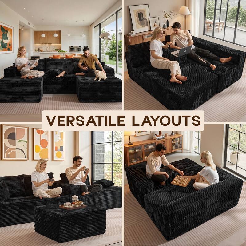 OVIOS All-Foam Cloud L-Shaped Lounger Sofa​ ​​With Ottoman​