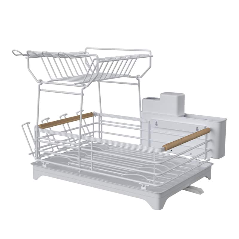 Double-Layer Dish Rack with Bamboo Handle