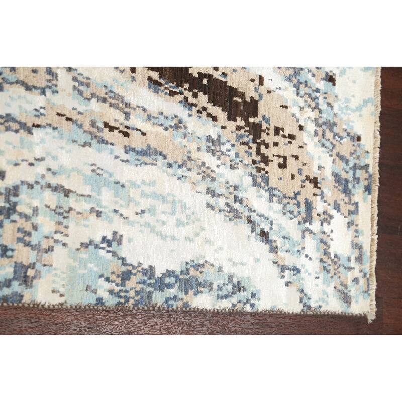 Wool/ Silk Vegetable Dye Oriental Abstract Runner Rug Hand-knotted - 2'7" x 9'10"