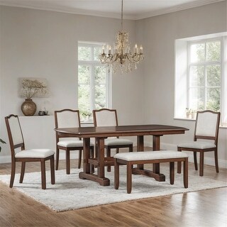 6-Piece Dining Set with Extendable Table, 4 Upholstered Chair & Bench ...
