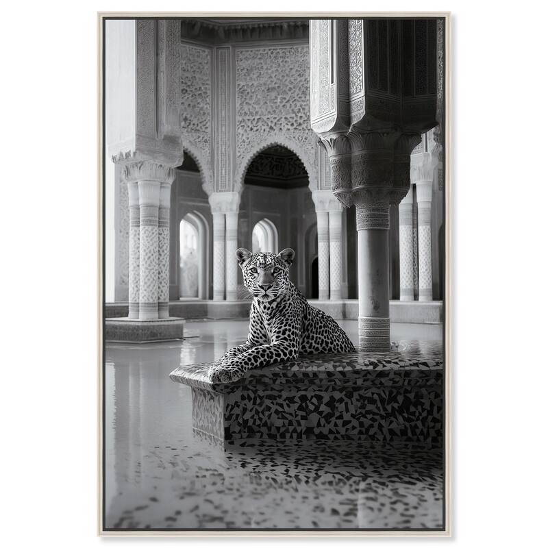 Peaceful Posing Leopard Noir Canvas by Art Remedy - Silver - 20" x 30"