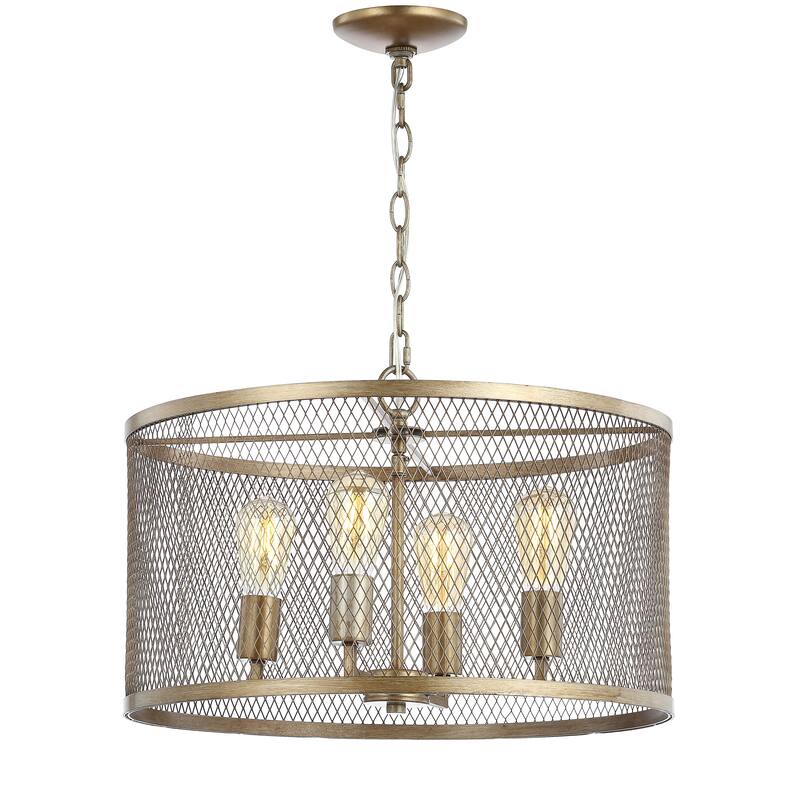 Nile 4-Light 20" Iron Adjustable Industrial Mesh LED Pendant, Gold by JONATHAN Y