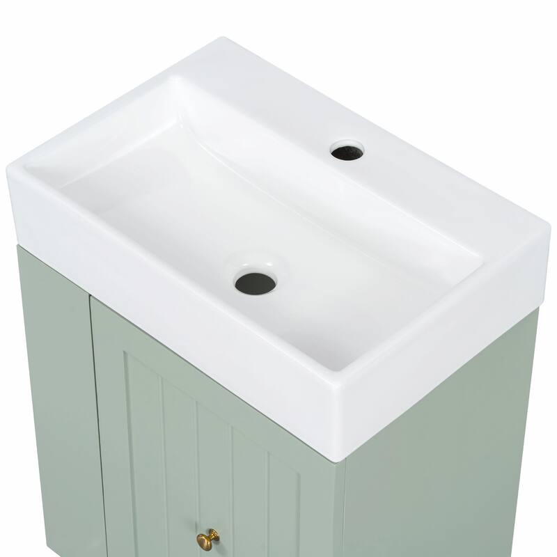 20-Inch Bathroom Vanity with Ceramic Sink - MDF Storage Cabinet with Drawer, Side Shelf and Silver Handle