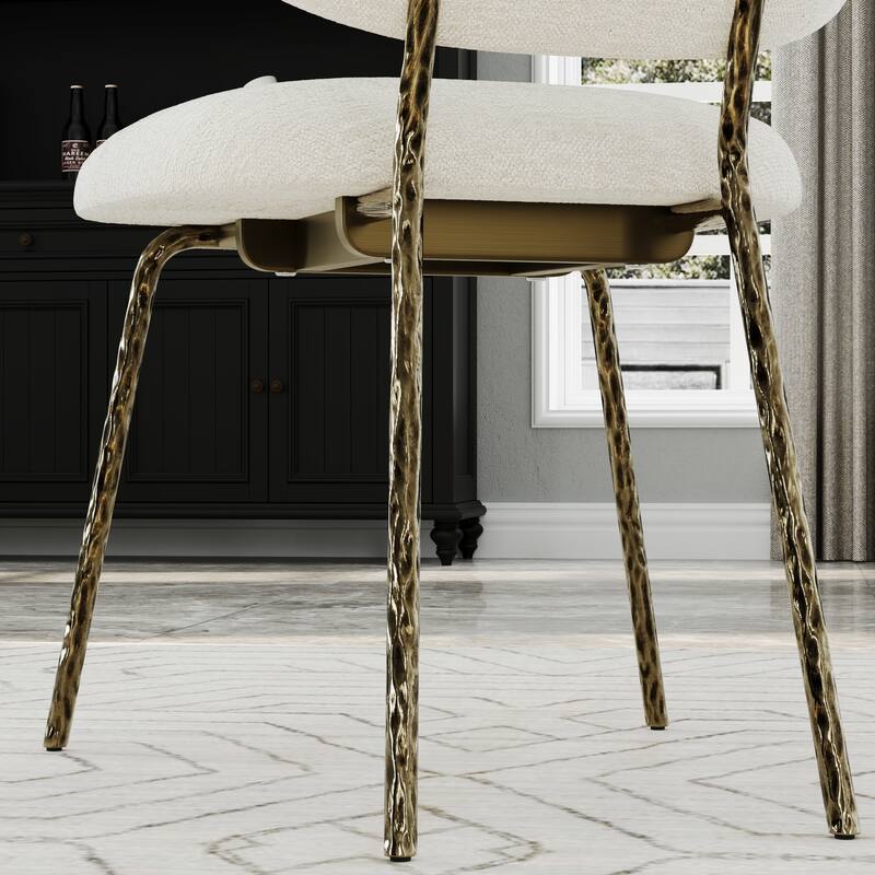 White Velvet Dining Chairs with Hammered Finish Metal Legs