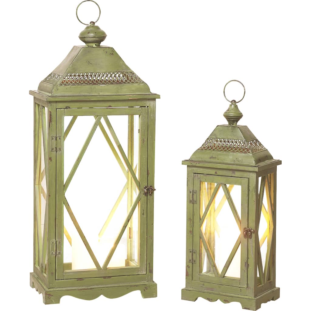 Transpac Glass 30" Brown Spring Traditional Lanterns Set of 2