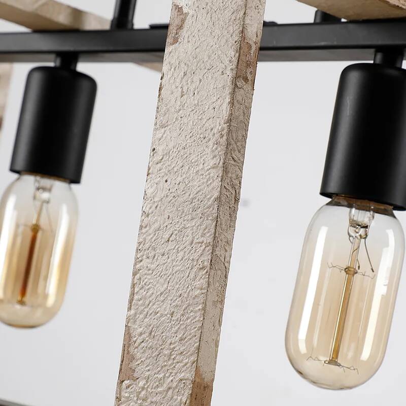 4-Light Black/Brown Kitchen Island Pendant, Modern Rustic Style