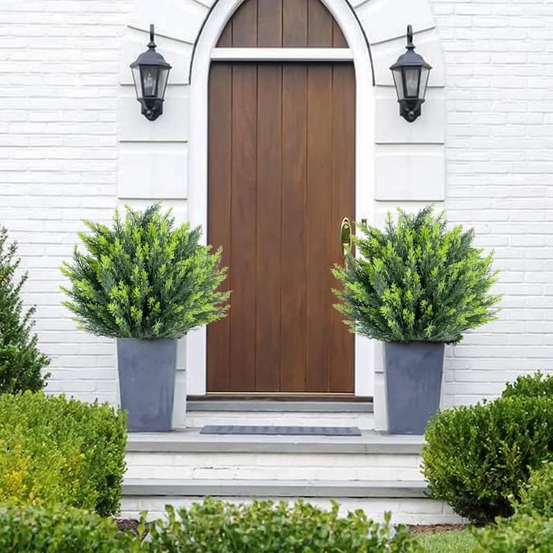 25.6 Inch Artificial Cedar Topiary Ball Tree with Spike for Home Decor