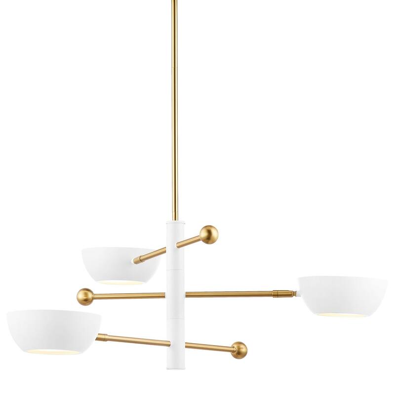Bellevue SHCH67222 3 Light 34" Wide Chandelier - White / Natural Brass