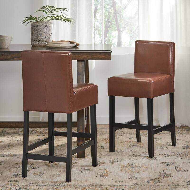 Lopez 26-inch Hazelnut Leather Counterstools (Set of 2) by Christopher Knight Home - Set of 2 - Counter Height