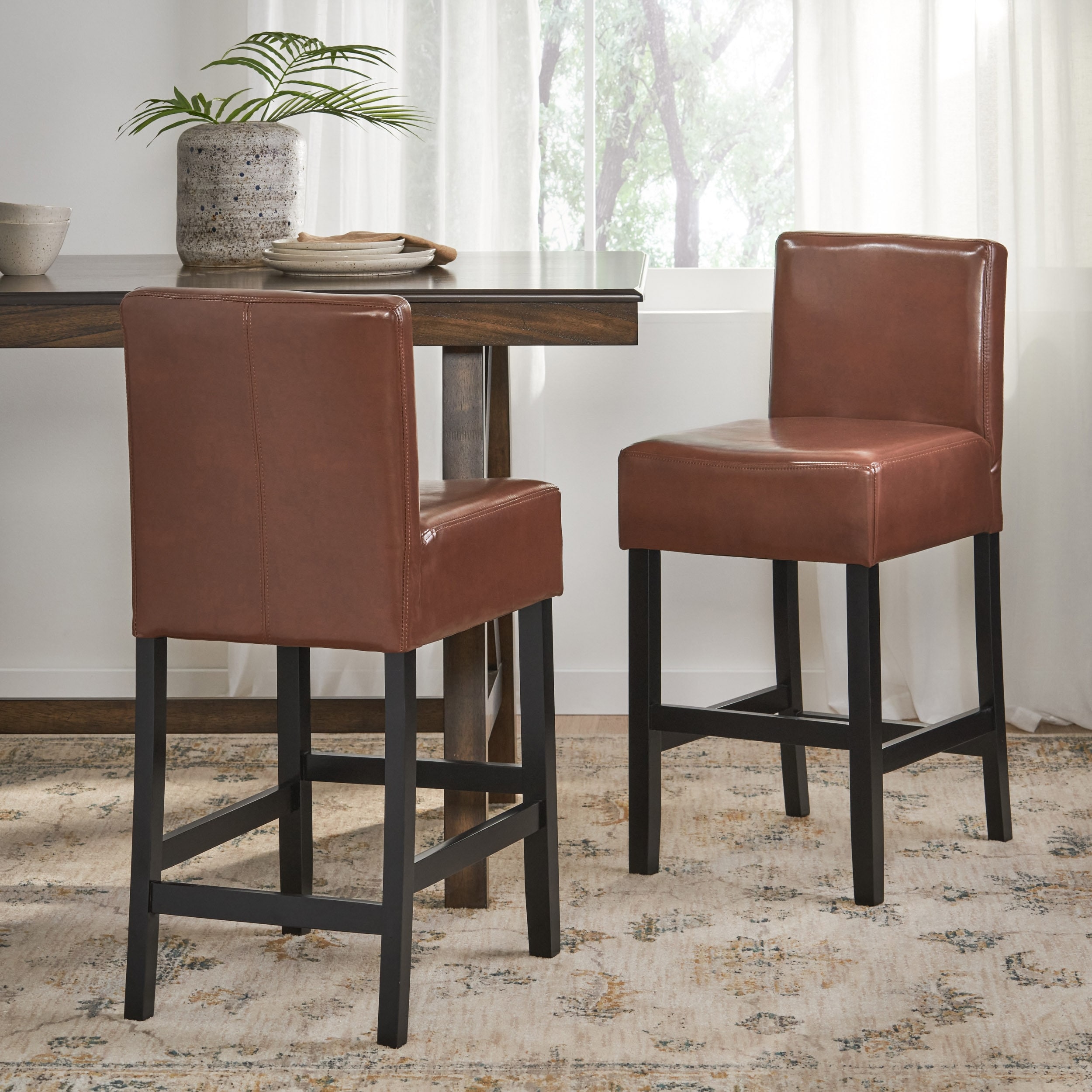 Lopez 26 inch Hazelnut Leather Counterstools Set of 2 by