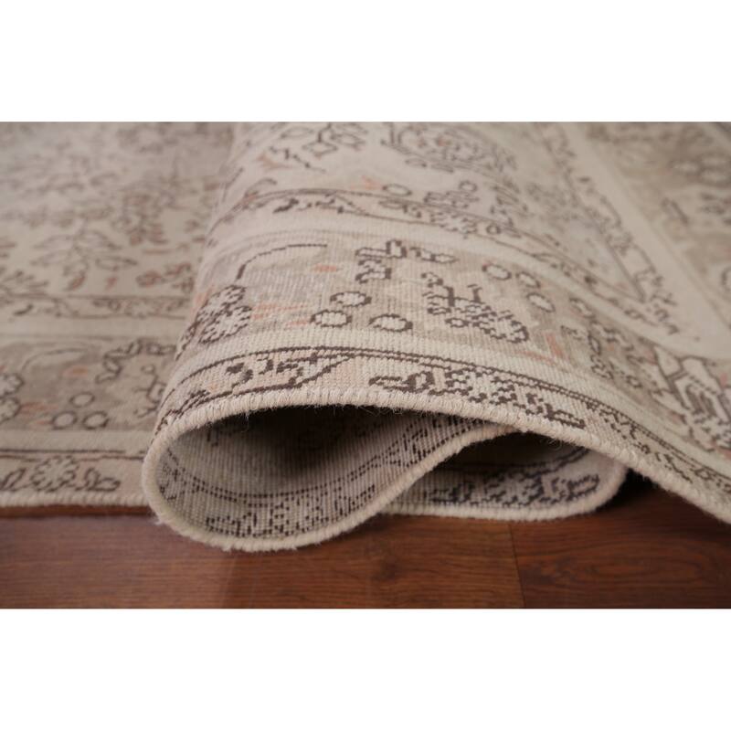Distressed Muted Tabriz Vintage Persian Area Rug Handmade Wool Carpet - 6'6" x 9'11"