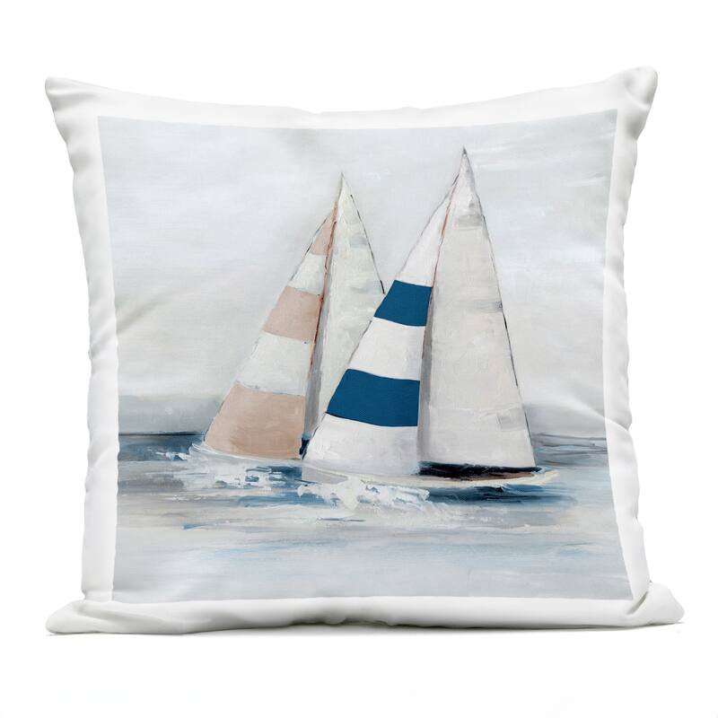 Stupell Striped Sailboat Duo Printed Outdoor Throw Pillow Design by Sally Swatland - Accent - Polyester - Blue - Single