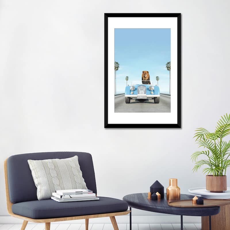 iCanvas "Blue Vintage Car With Lion" by Tiny Treasure Prints