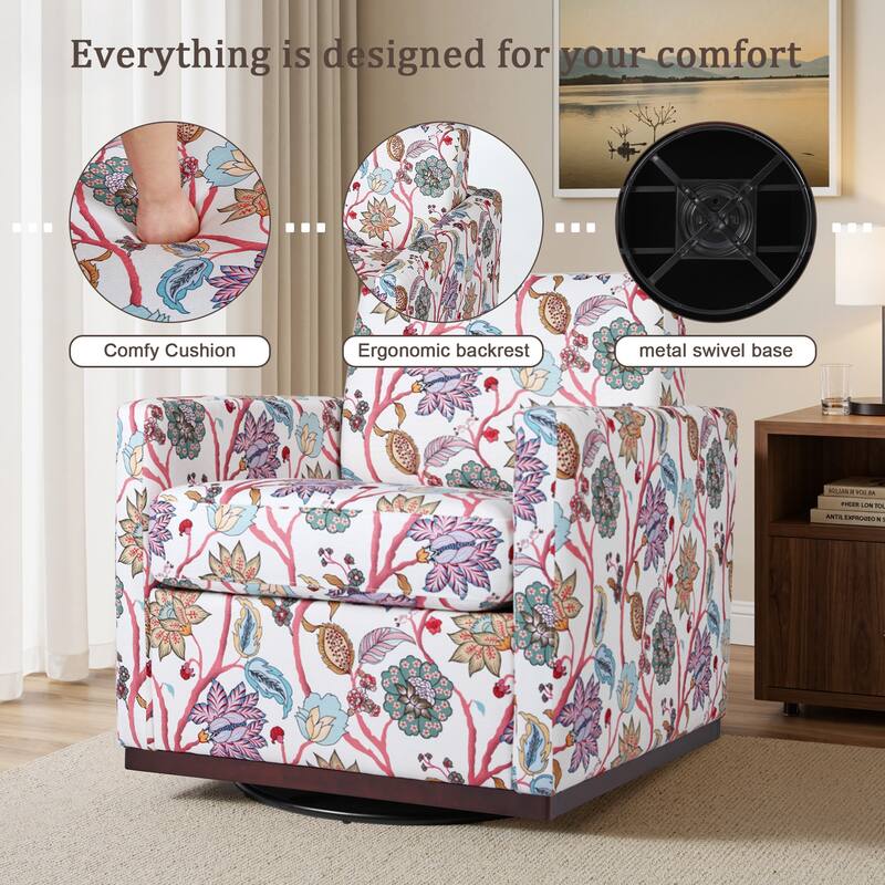 Pattern Swivel Armchair Linen Upholstered Accent Chair