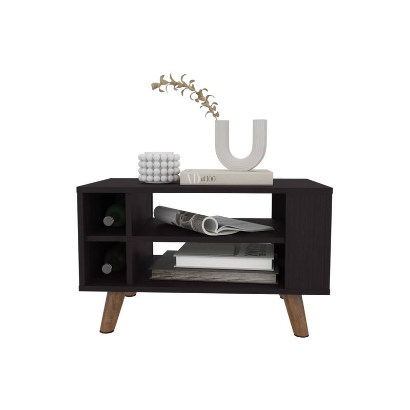 Modern minimalist style Coffee Table, 4 Shelves, 4 Legs, Black Wengue with durable engineered wood construction