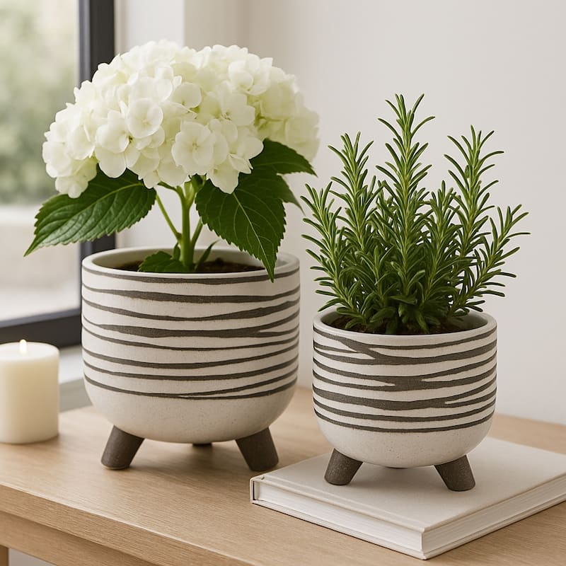 Ceramic Footed Round Planter - Set of 2 - White - 8.0"