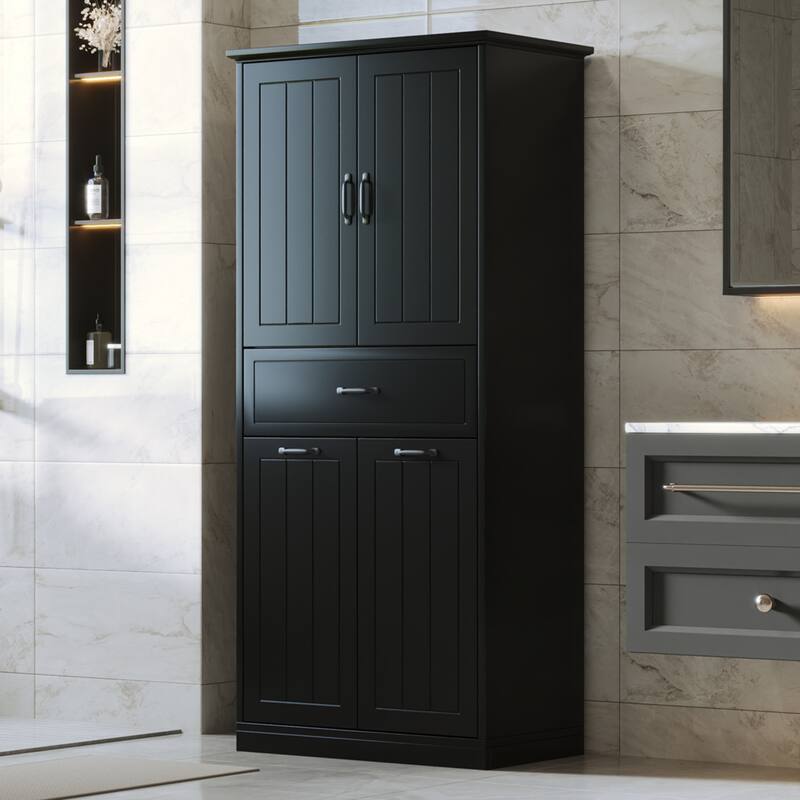 Bathroom Storage Cabinet with Two Laundry Baskets, Storage Cabinet with Doors and Drawer for Home