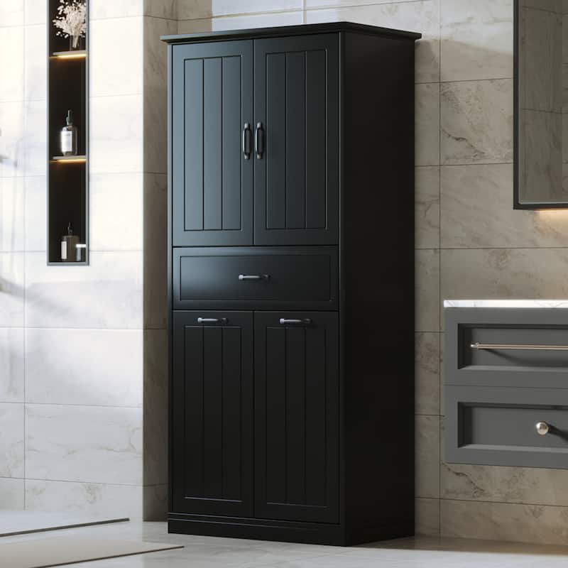 Christopher Knight Home - Everett Traditional Bathroom Storage Cabinet with Dual Laundry Baskets - Black