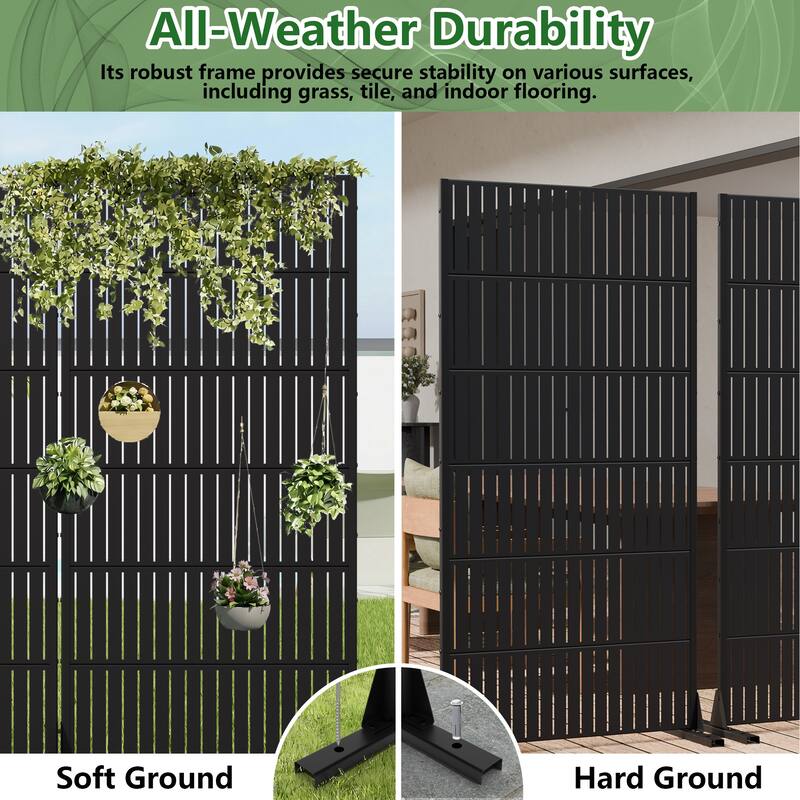 Privacy Metal Screen Fence Panel Horizontal Stripe Pattern Set of 2