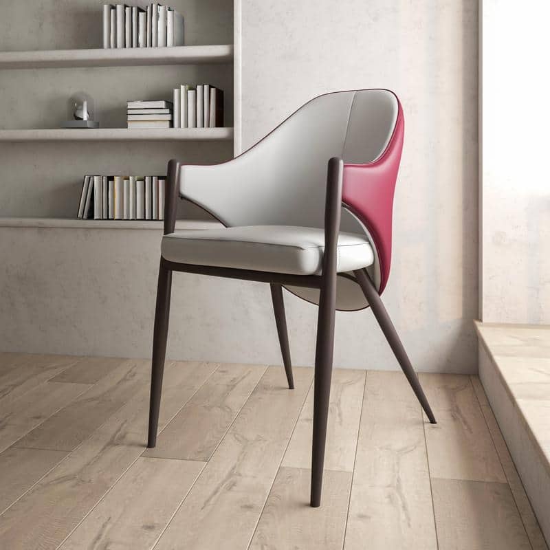 Sante Upholstered Leather Dining Chair with Powder Coated Steel Legs by LeisureMod