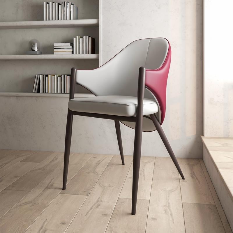 Sante Modern Leather Dining Arm Chair - Powder Coated Steel Legs - Ergonomic Upholstered Accent Side Chair for Home & Living
