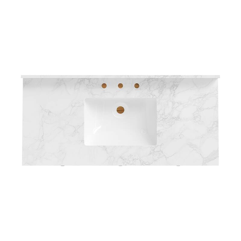 48" Bathroom Vanity with Sink, Marble Countertop Single Bathroom Vanity with 6 Drawers, White