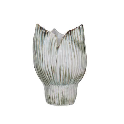 Stoneware Pleated Sculptural Vase with Reactive Glaze