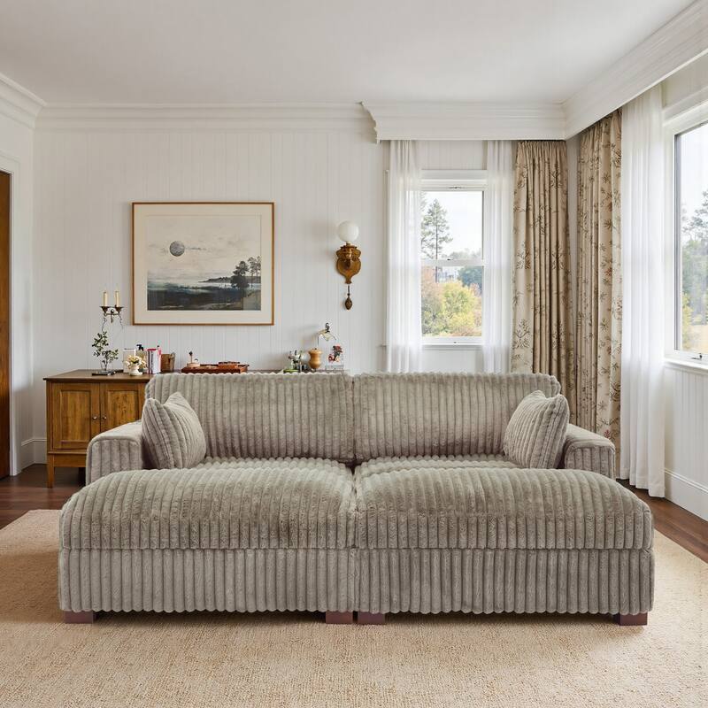 Modern Modular Flannel Fabric Upholstered Sectional Sofa with Square Arm