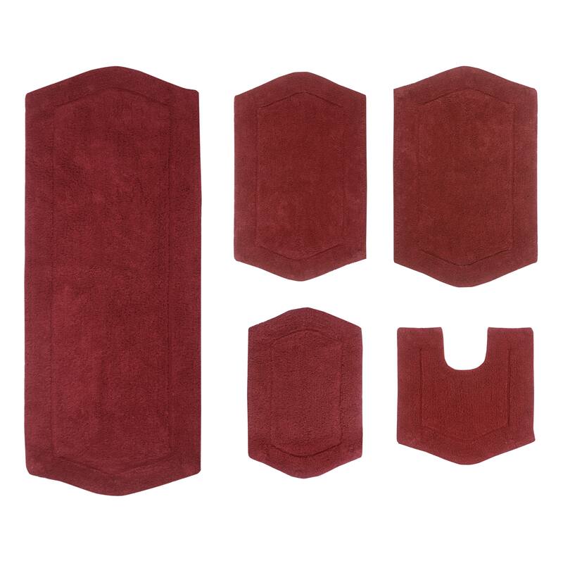 Waterford Collection 100% Cotton Non-Slip Bathroom Rug Set, Machine Washable Bath Rug, 5 Piece Bath Mat Set with Contour