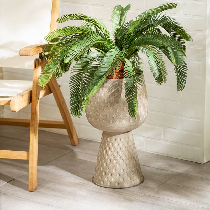 Grey Embossed Pedestal Planter