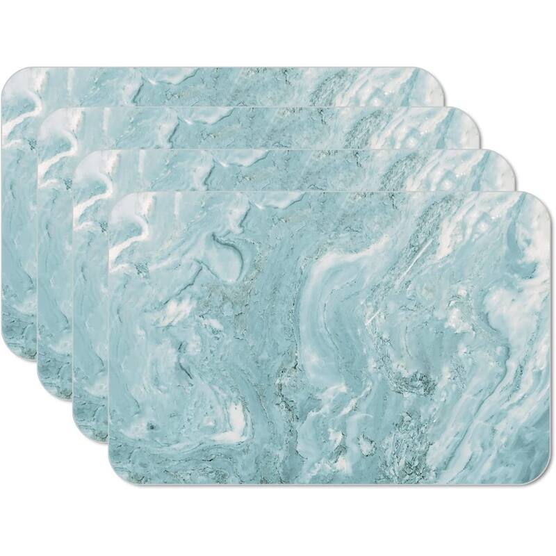 CounterArt Teal/White Printed Quartz Design Reversible Easy Care Flexible Plastic Placemat, 4 Pack, Made in The USA - Set of 4