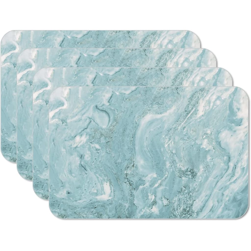 CounterArt Teal/White Printed Quartz Design Reversible Easy Care Flexible Plastic Placemat, 4 Pack, Made in The USA