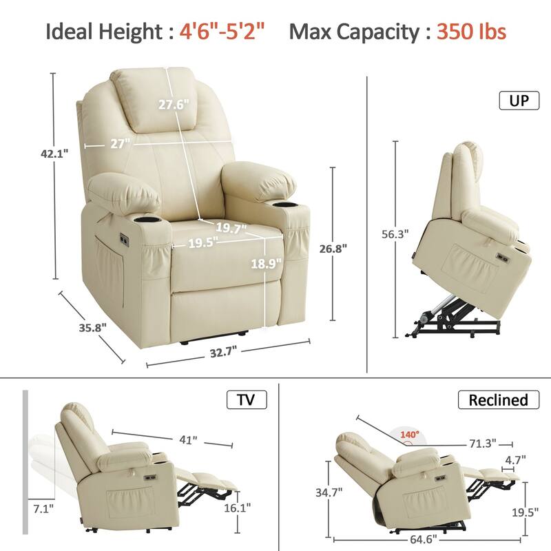 MCombo Small Power Lift Recliner Chair with Massage and Heat for Elderly, 3 Positions and USB Ports Faux leather 7141