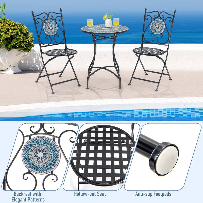 Costway Set of 2/4 Mosaic Chairs for Patio with Decorative Backrest
