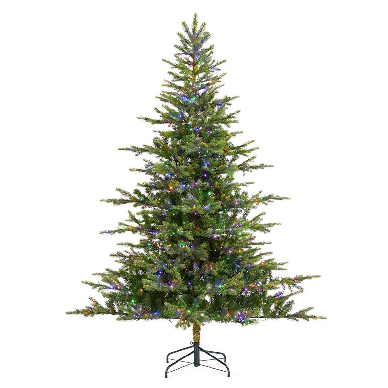 Glitzhome 7.5ft/9ft Pre-Lit Full Fir Artificial Christmas Tree w/Foot Pedal & Remote Control Simple Setup