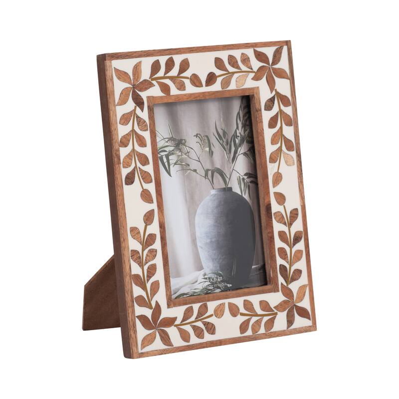 Sagebrook Home Wood Inlay Vine Photo Frame, Natural, Rectangle