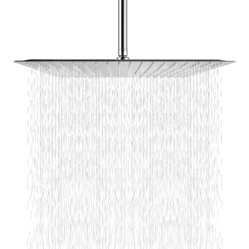16" Ultra Thin Square 304 Stainless Steel Fixed Rain Shower Head - Silver