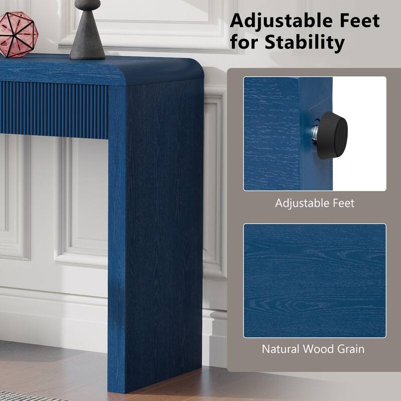 Rustic Console Table with 3 Fluted Drawers - Solid Wood Veneer Entryway Table Featuring Natural Wood Grain for Living Room