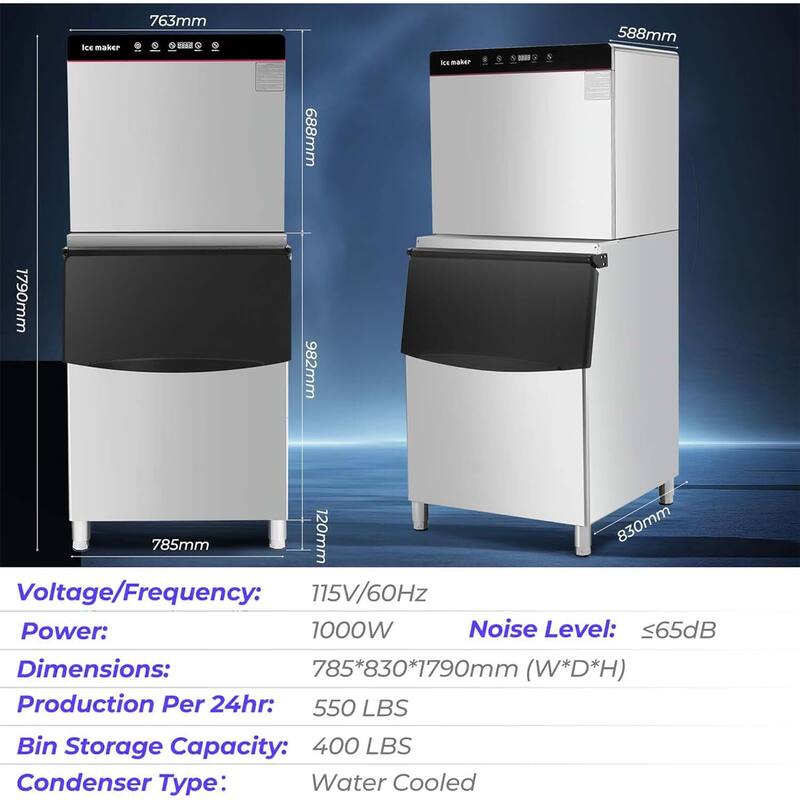550LBS/24H Commercial Ice Maker Machine with 300LBS Ice Storage - N/A