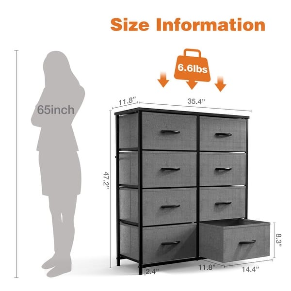 dimension image slide 0 of 3, Dresser for Bedroom Kids Room with 8 Fabric Drawers