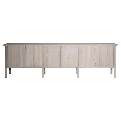 Beckham 109-inch Reclaimed Pine and Elm Mid-Century Styled 4-Door Sideboard, Light Grey Finish