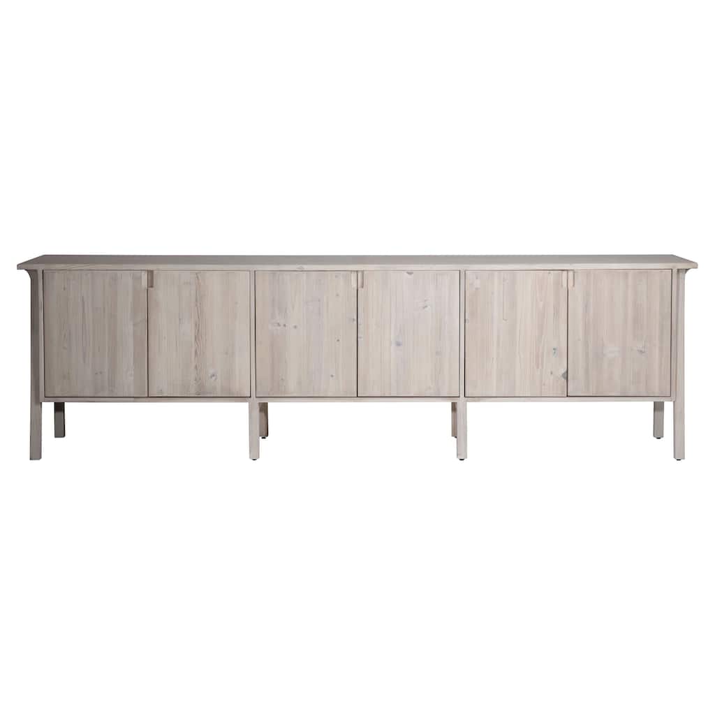 Beckham 109-inch Reclaimed Pine and Elm Mid-Century Styled 4-Door Sideboard, Light Grey Finish