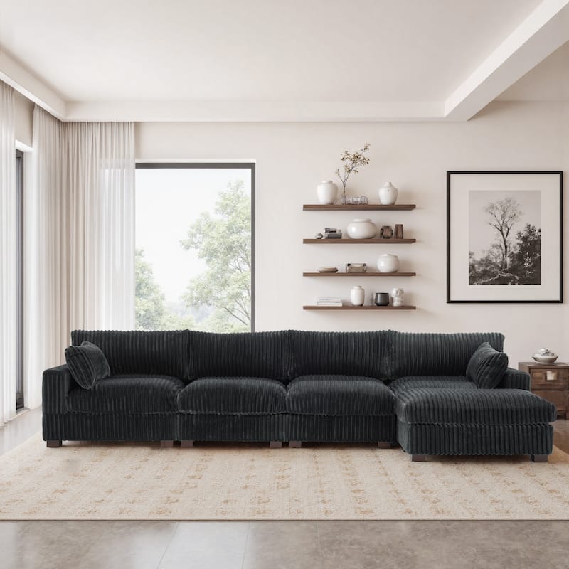Oversized Plush Modular Sectional Sofa Couch with Ottoman - 5-piece/Grey