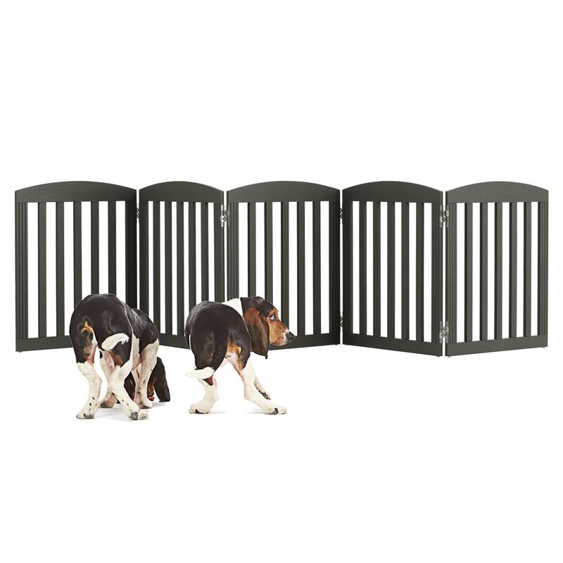 COSTARS Foldable Dog Gate, Dog Gates for Doorways, Stairs, The House, Wooden Freestanding Pet Gate Indoor, Step Over Puppy Gate - Grey Wash - 5 Panels